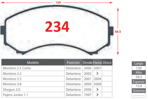 PASTILLA DE FRENO DELANTERAS MAZDA MPV/ MITSUBISHI MONTERO
