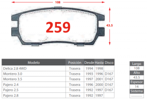 PASTILLAS DE FRENOS TRASERAS MITSUBISHI MONTERO/DELICA/PAJERO