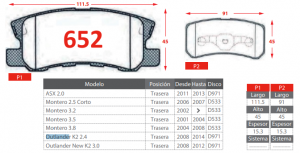 PASTILLA DE FRENO TRASERA MITSUBISHI MONTERO/OUTLANDER/ ASX 2.0
