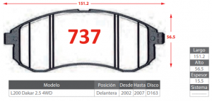 PASTILLAS DE FRENOS DELANTERA MITSUBISHI L200 DAKAR 2.5