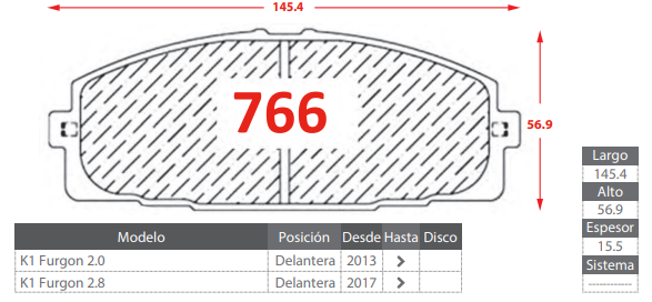 PASTILLAS DE FRENOS DELANTEROS TOYOTA HIACE FURGON/ K1 FURGON 2.0 2.8