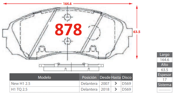 PASTILLAS DE FRENOS DELANTEROS HYUNDAI NEW H1 2.5/H1 TQ 2.5