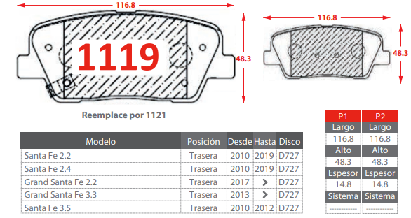 PASTILLAS DE FRENOS TRASERAS HYUNDAI GENESIS 2.0 3.3 3.8/ EQUUS 4.6