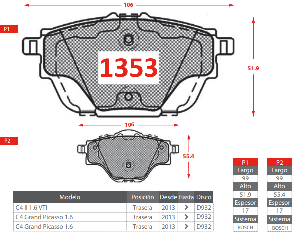 PASTILLAS DE FRENOS TRASERAS CITROEN C4/ C4 GRAND PICASSO