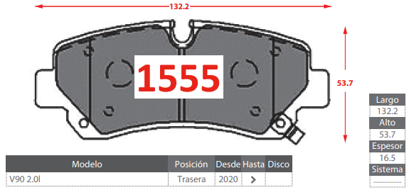 PASTILLAS DE FRENOS TRASERAS MAXUS V90 2.0l