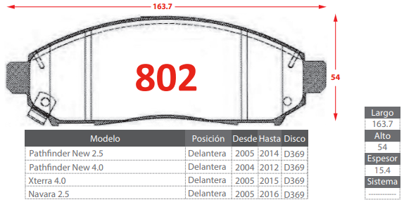 PASTILLAS DE FRENOS DELANTEROS NISSAN NAVARA 2.5/XTERRA 4.0/ PATHFFINDER NEW 2.5 4.0