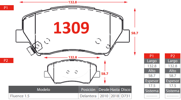 PASTILLAS DE FRENOS RENAULT FLUENCE 1.5