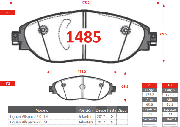 PASTILLAS DE FRENOS DELANTEROS VOLKSWAGEN TIGUAN ALLSPACE 2.0