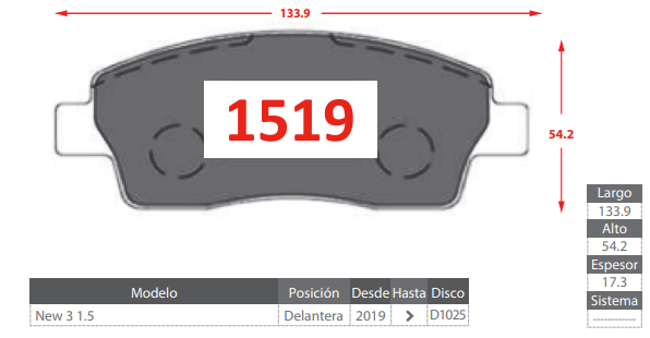 PASTILLAS DE FRENOS DELANTEROS MG NEW 3 1.5